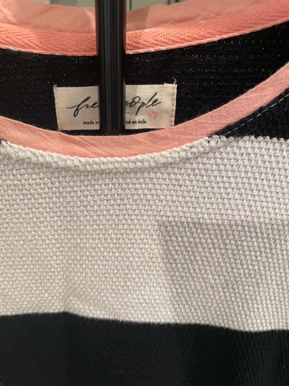 Free People Dark Navy and White Striped Textured Tank with Pink Trim S - Picture 4 of 4